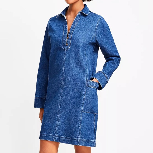 LOFT Dresses & Skirts - LOFT Denim Pocket Shift Dress Women’s Size XL Boho Western Rodeo Festival Cotton
